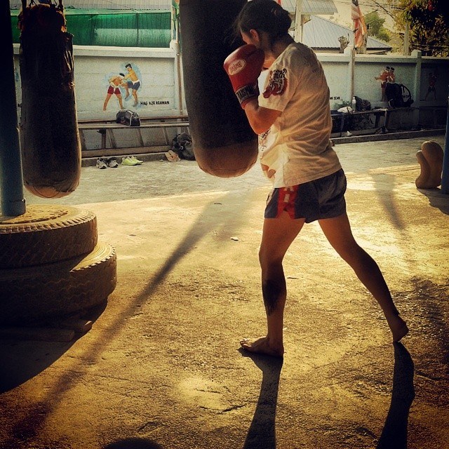 Sylvie practicing Muay Thai